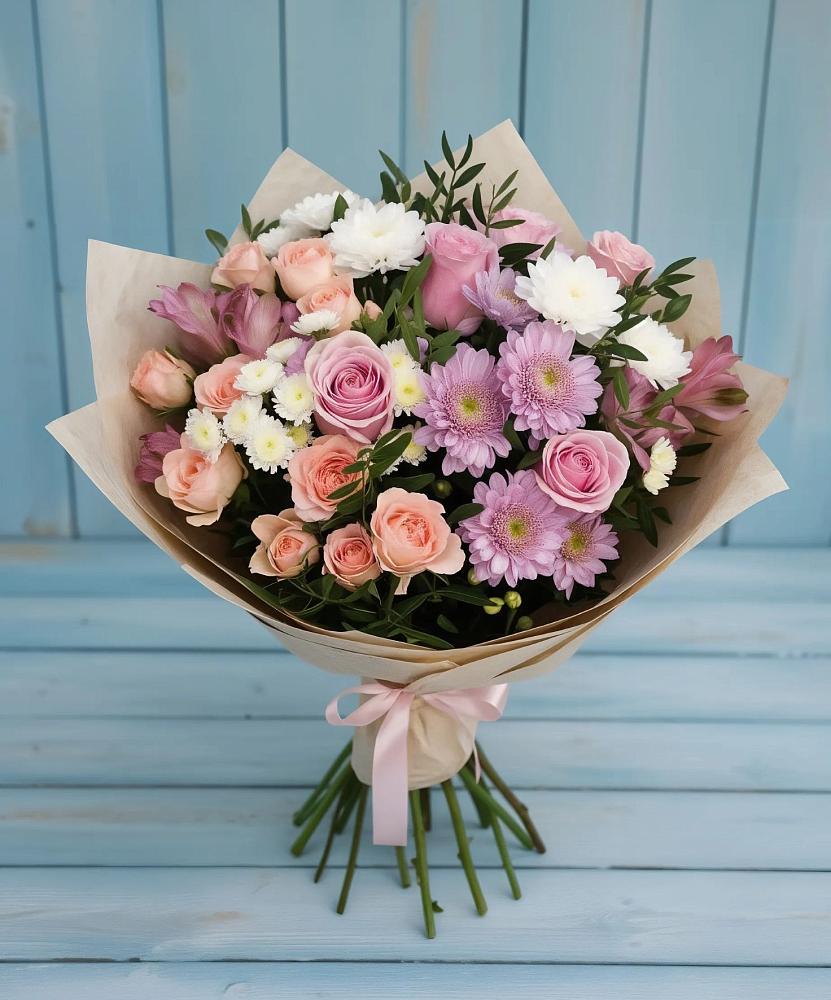 Букет цветов из: Хризантемы, Розы и Альстромерии в Армизонском