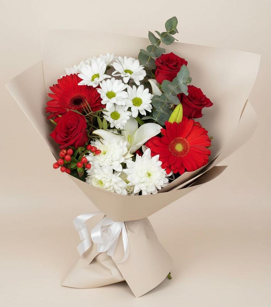 Букет цветов из: Розы, Хризантемы, Герберы и Лилии в Армизонском