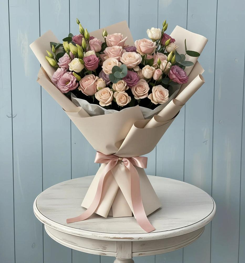 Букет цветов из: Розы и Лизиантусы в Армизонском