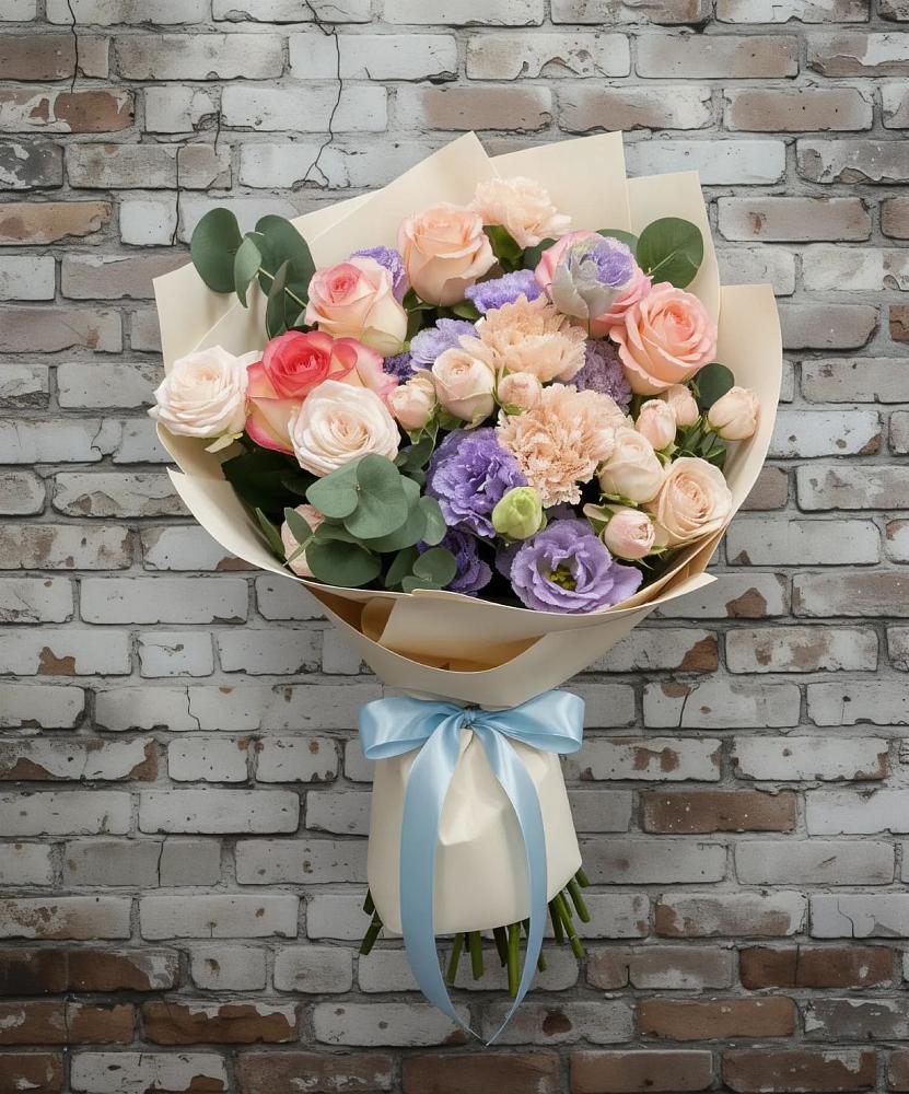 Букет цветов из: Розы, Лизиантусы и Гвоздики в Армизонском