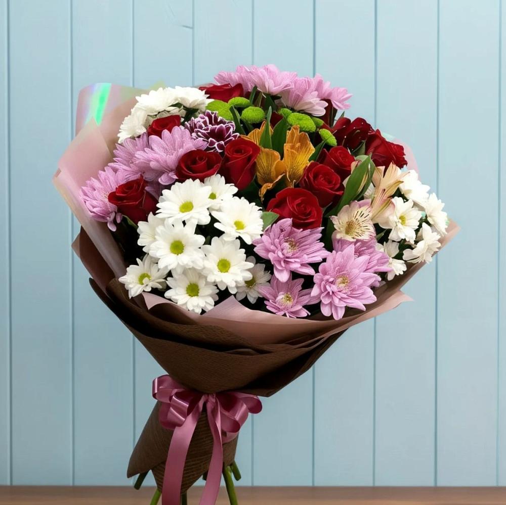 Букет цветов из: Розы, Хризантемы и Альстромерии в Армизонском