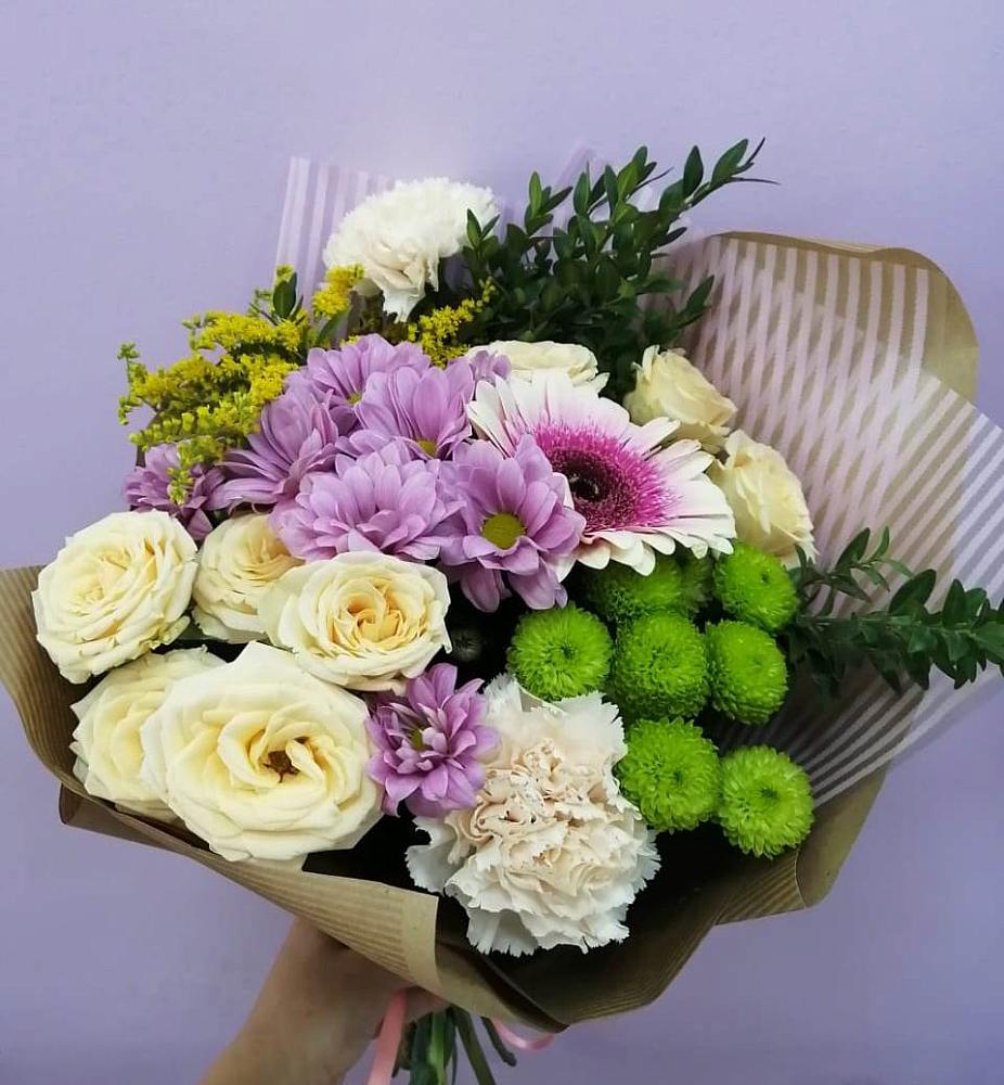 Букет цветов из: Хризантемы, Розы, Гвоздики и Герберы в Армизонском